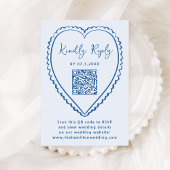 Whimsical Blue Heart QR Code Wedding RSVP Karte