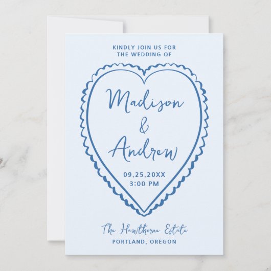 Whimsical Blue Heart Wedding Einladung (Vorderseite)