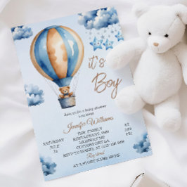 Whimsical Blue Hot Air Ballon Baby Boy Dusche Einladung