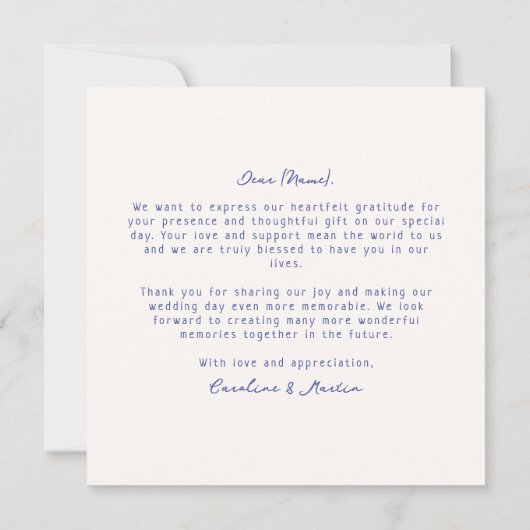 Whimsical, blue illustrative Hochzeit danke (Rückseite)