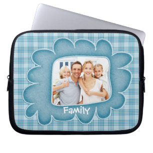 Whimsical Blue Kariert Family Foto Laptop Sleeve