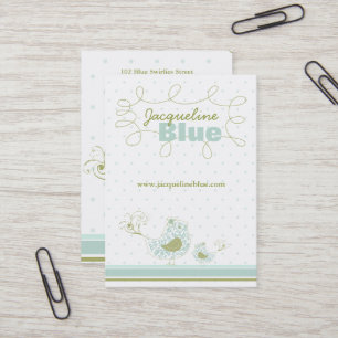 Whimsical Blue Mommy und Baby Bird Damask Wirbel Visitenkarte