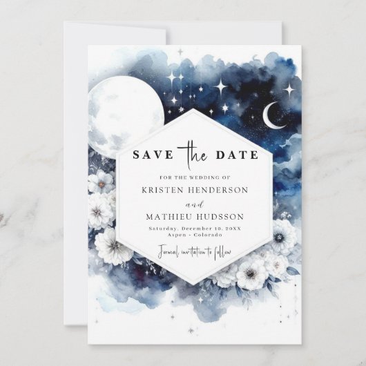 Whimsical Blue Moonlit Wedding Save The Date (Vorderseite)