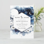 Whimsical Blue Moonlit Wedding Save The Date (Stehend Vorderseite)