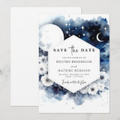 Whimsical Blue Moonlit Wedding Save The Date (Vorne/Hinten)