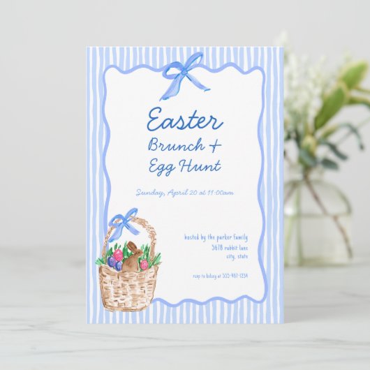 Whimsical Blue Oaster Brunch & Egg Hunt Einladung (Stehend Vorderseite)