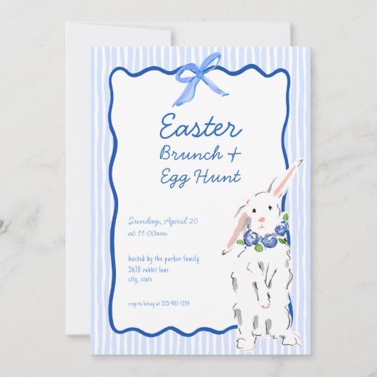Whimsical Blue Oaster Brunch Ei Hunt Einladung (Vorderseite)