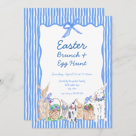 Whimsical Blue Oaster Brunch Ei Hunt Einladungen (Vorne/Hinten)