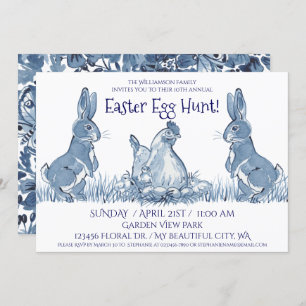Whimsical Blue Oaster Bunny Hen Chicks Ei Hunt Einladung