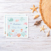 Whimsical Blue Ocean Animals Baby Dusche Party Serviette