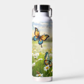 Whimsical Blue Orange Butterflies in Daisy Meadow Trinkflasche (Vorne)
