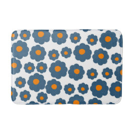 Whimsical Blue & Orange Floral Retro, fröhlich Badematte