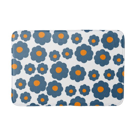 Whimsical Blue & Orange Floral Retro, fröhlich Badematte (Vorderseite)