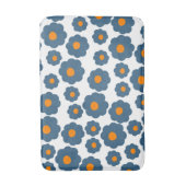 Whimsical Blue & Orange Floral Retro, fröhlich Badematte (Vorderseite Vertikal)