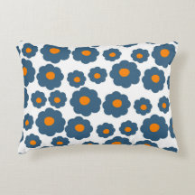 Whimsical Blue & Orange Floral Retro, fröhlich