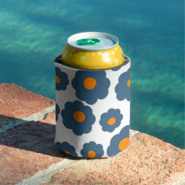 Whimsical Blue & Orange Floral Retro, fröhlich Dosenkühler