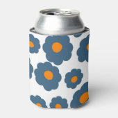 Whimsical Blue & Orange Floral Retro, fröhlich Dosenkühler (Kanne Vorderseite)