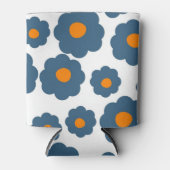 Whimsical Blue & Orange Floral Retro, fröhlich Dosenkühler (Vorderseite)