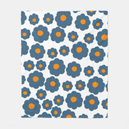 Whimsical Blue & Orange Floral Retro, fröhlich Fleecedecke