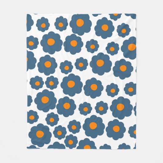 Whimsical Blue & Orange Floral Retro, fröhlich Fleecedecke (Vorderseite)