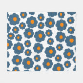 Whimsical Blue & Orange Floral Retro, fröhlich Fleecedecke (Vorderseite (Horizontal))