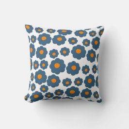 Whimsical Blue & Orange Floral Retro, fröhlich Kissen