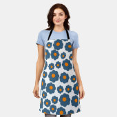Whimsical Blue & Orange Floral Retro, fröhlich Schürze (Getragen)