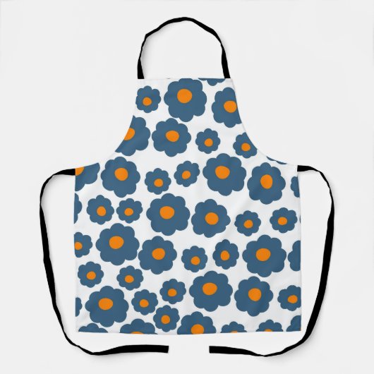 Whimsical Blue & Orange Floral Retro, fröhlich Schürze (Vorderseite)