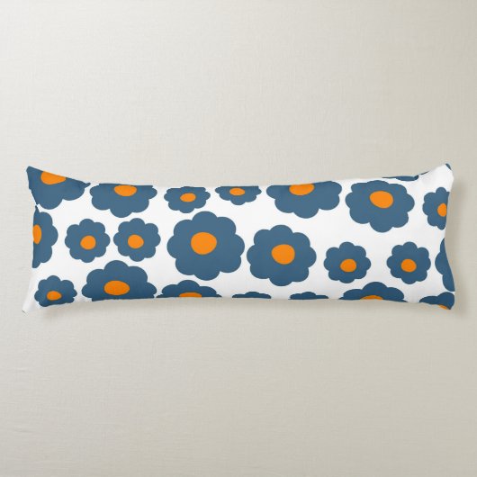 Whimsical Blue & Orange Floral Retro, fröhlich Seitenschläferkissen (Vorderseite)