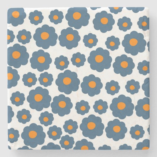 Whimsical Blue & Orange Floral Retro, fröhlich Steinuntersetzer (Vorderseite)