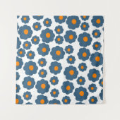 Whimsical Blue & Orange Floral Retro, fröhlich, Wandteppich (Vorderseite (Horizontal))