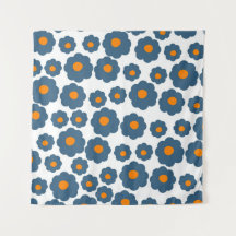 Whimsical Blue & Orange Floral Retro, fröhlich,