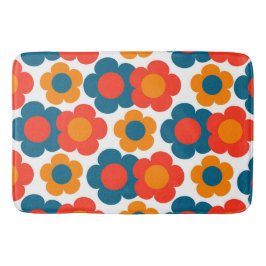 Whimsical Blue & Orange Floral Retro heiter Badematte