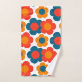 Whimsical Blue & Orange Floral Retro heiter Badhandtuch Set (Handtuch)
