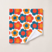 Whimsical Blue & Orange Floral Retro heiter Badhandtuch Set (Waschlappen)