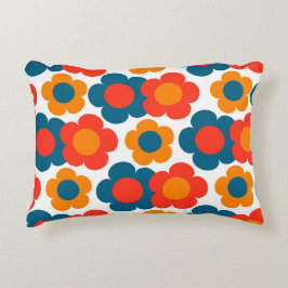Whimsical Blue & Orange Floral Retro heiter Dekokissen