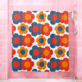 Whimsical Blue & Orange Floral Retro heiter Duschvorhang