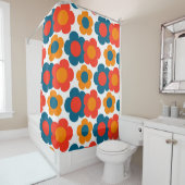 Whimsical Blue & Orange Floral Retro heiter Duschvorhang (Beispiel)