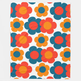 Whimsical Blue & Orange Floral Retro heiter Fleecedecke