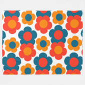 Whimsical Blue & Orange Floral Retro heiter Fleecedecke (Vorderseite (Horizontal))