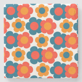Whimsical Blue & Orange Floral Retro heiter Steinuntersetzer