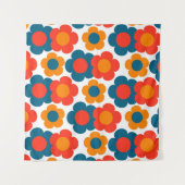 Whimsical Blue & Orange Floral Retro heiter Wandteppich (Vorderseite)