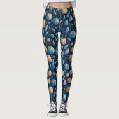 Whimsical Blue Orange Pumpkin Halloween Muster Leggings (Vorderseite)
