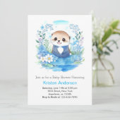 Whimsical Blue Otter Watercolor Babydusche Einladung (Stehend Vorderseite)