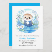 Whimsical Blue Otter Watercolor Babydusche Einladung (Vorne/Hinten)