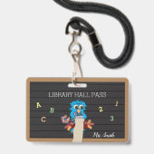 Whimsical Blue Owl Horizontal Hall Pass Abzeichen Ausweis (Vorderseite mit Lanyard)