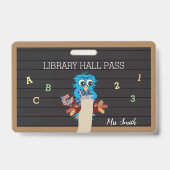 Whimsical Blue Owl Horizontal Hall Pass Abzeichen Ausweis (Vorderseite)