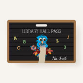 Whimsical Blue Owl Horizontal Hall Pass Abzeichen Ausweis (Vorderseite)