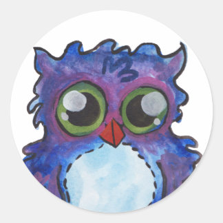 Whimsical Blue Owl Runder Aufkleber