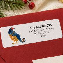 Whimsical Blue Partridge HandGezeichnet Rücksendea
